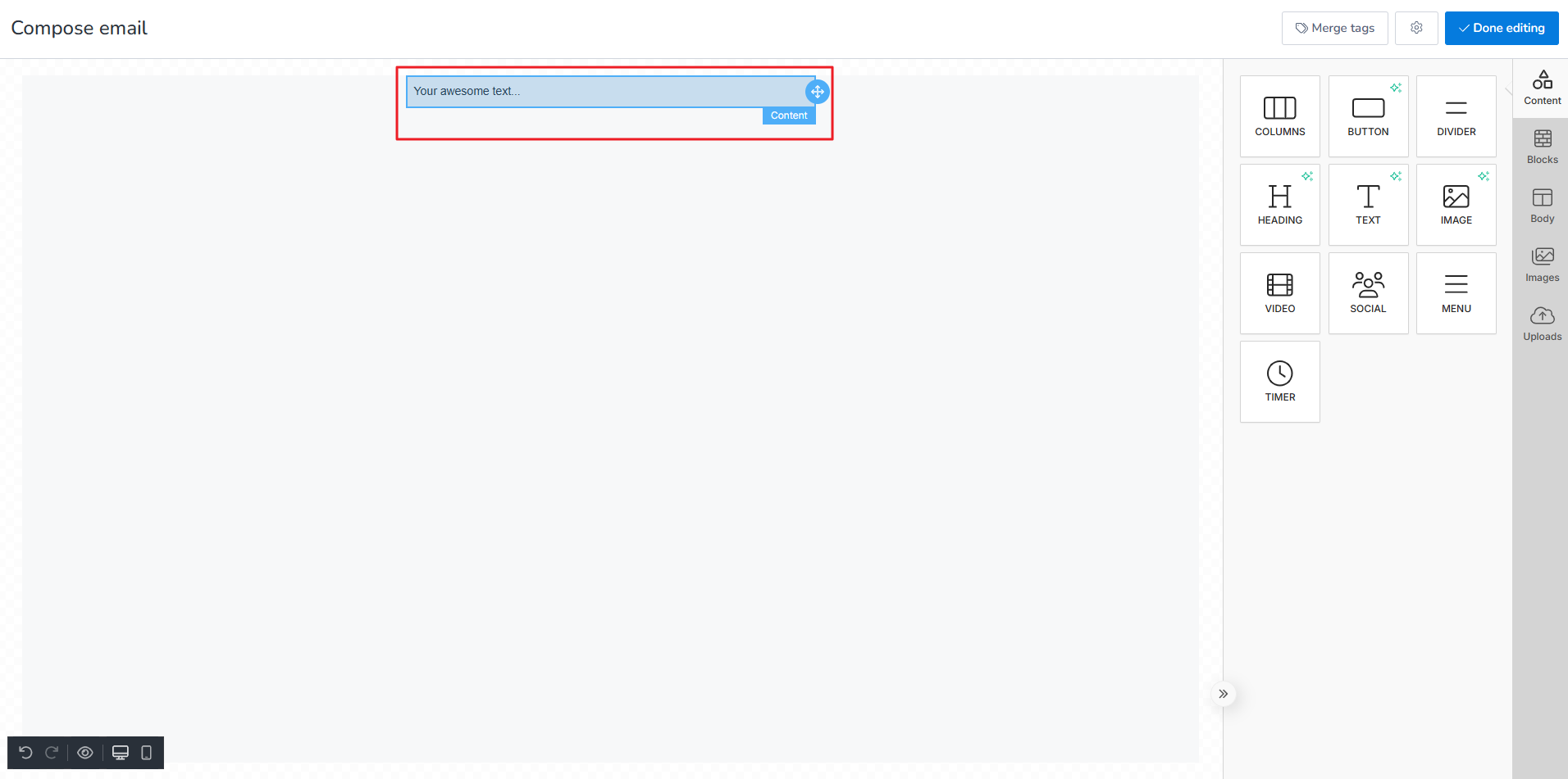 After dropping TEXT button, it will look like this.