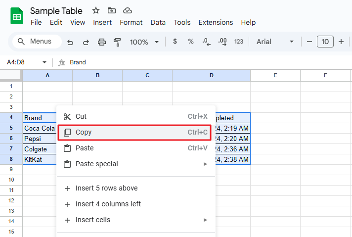 Then click on the Copy button.