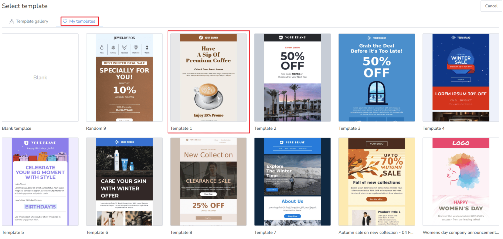 Select a template of your own by clicking on it.