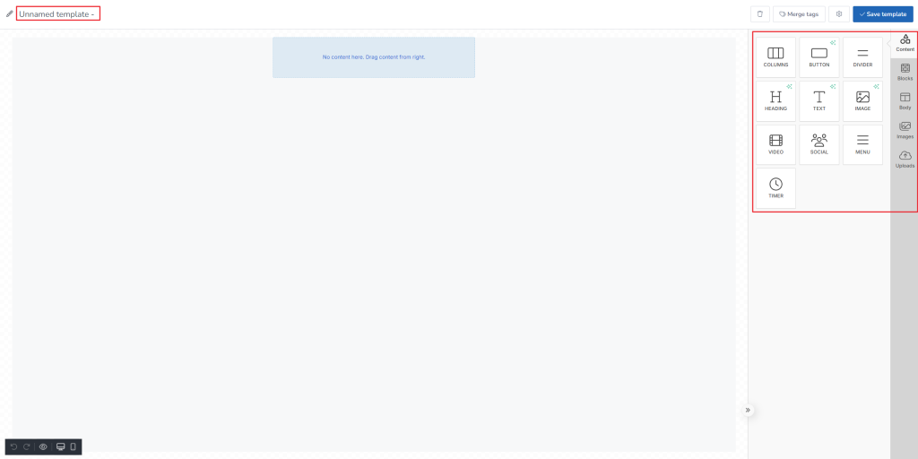 Renaming the template and using the tools on the right side.