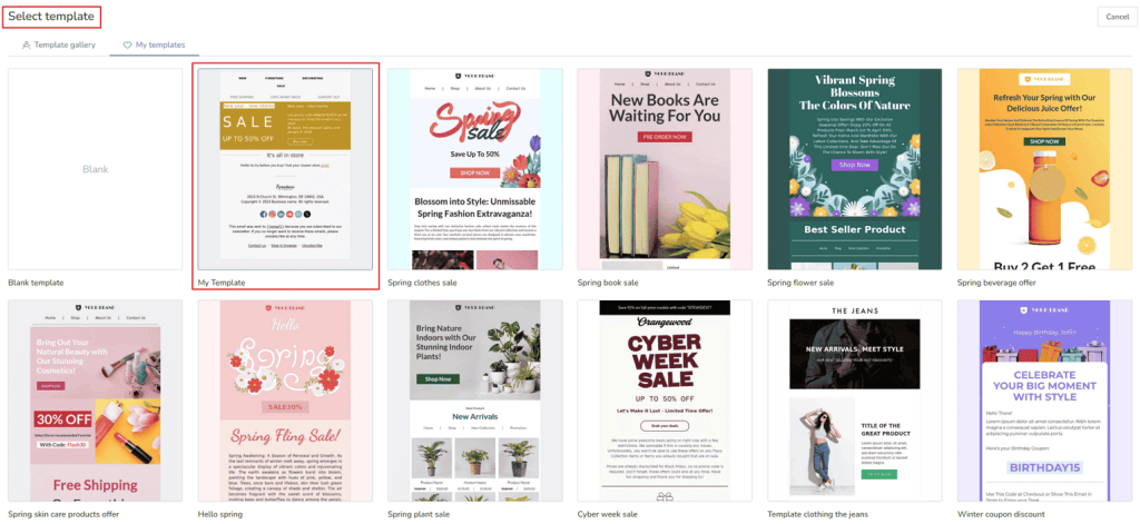Selecting your personalized template.