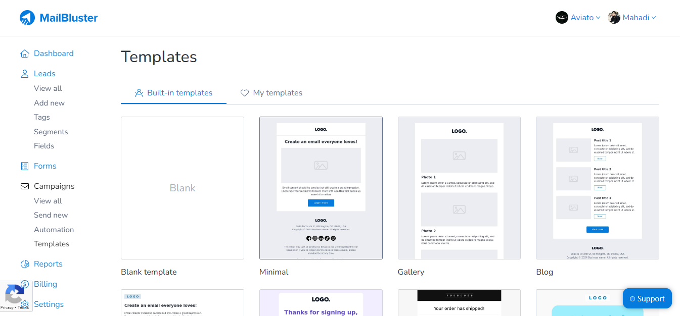 Email templates in MailBluster